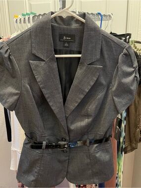 B-Wear Gray Short Sleeve Belted Blazer
